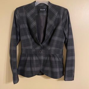 New York & Company peplum plaid charcoal suit blazer